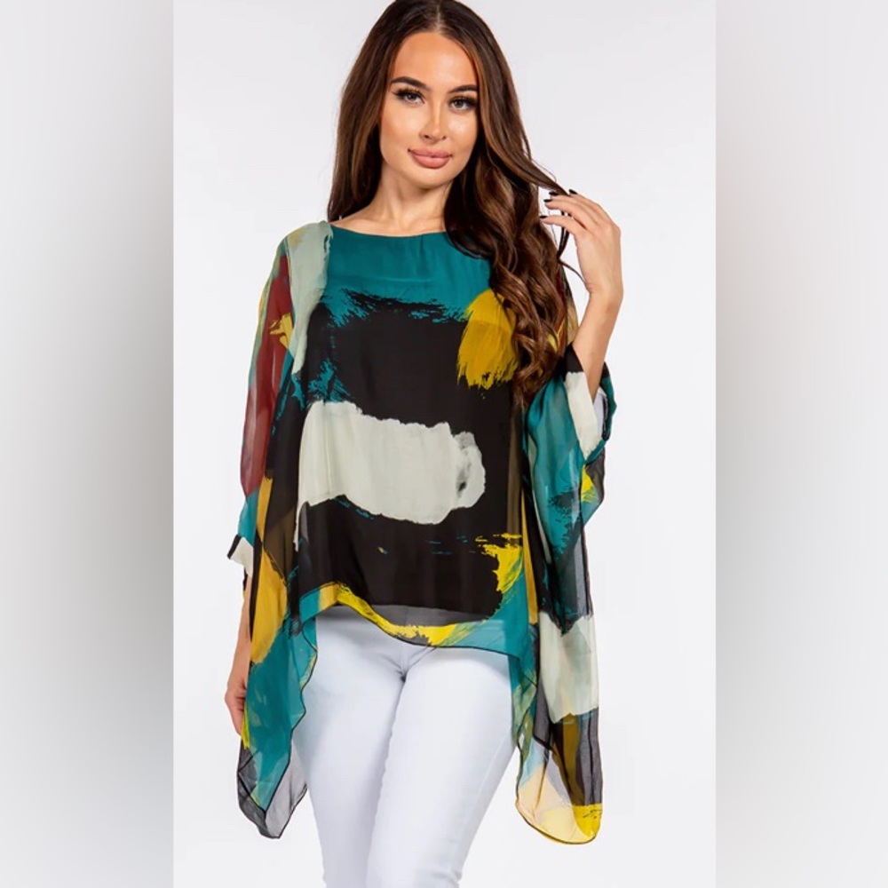 Italian Hand Painted Pattern Raw Moda Silk Top